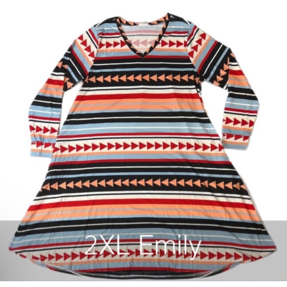 LuLaRoe Womens Dress Size‎ 2XL Emily Stripes Aztec Tribal Black Blue 2X XXL NWT